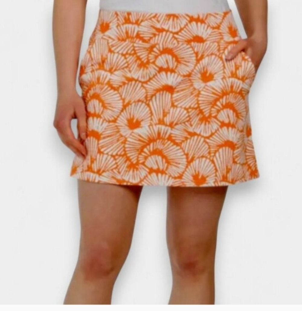 Tommy Bahama Golf Womens Large Skirt/Skort Orange White Shell Print Athleisure‎